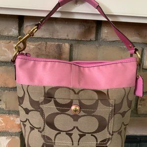 Coach “Carly” Signature Canvas/Pink Leather Hobo